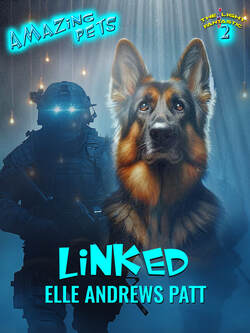 Cover for Linked, military special operator geared up with helmet and a german shepherd sitting and looking up like at a handler